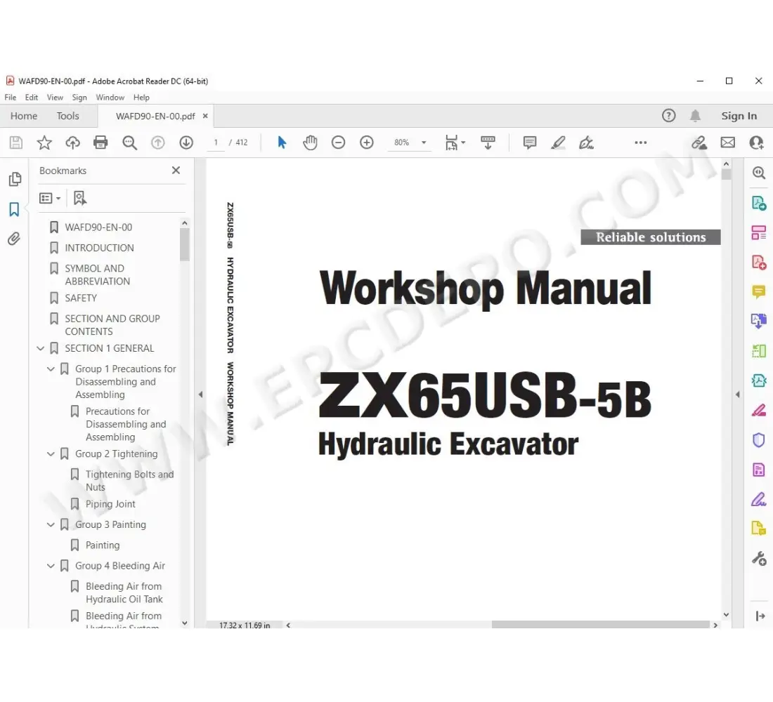Hitachi Excavator Zaxis ZX65USB-5B service manual